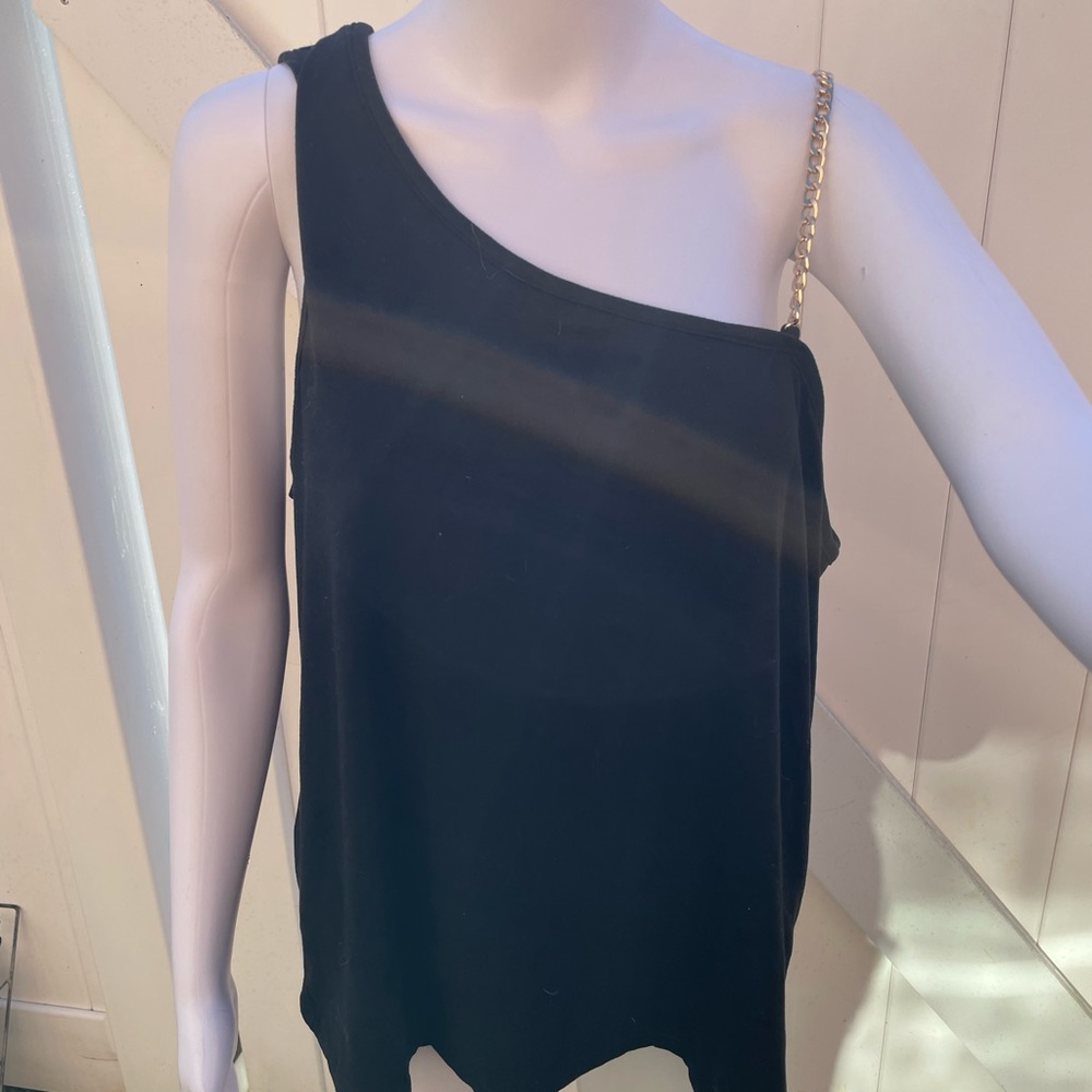 NWT OMT FASHIONS BLACK GOLD CHAIN SHOULDER TANK TOP SIZE XXL 2X